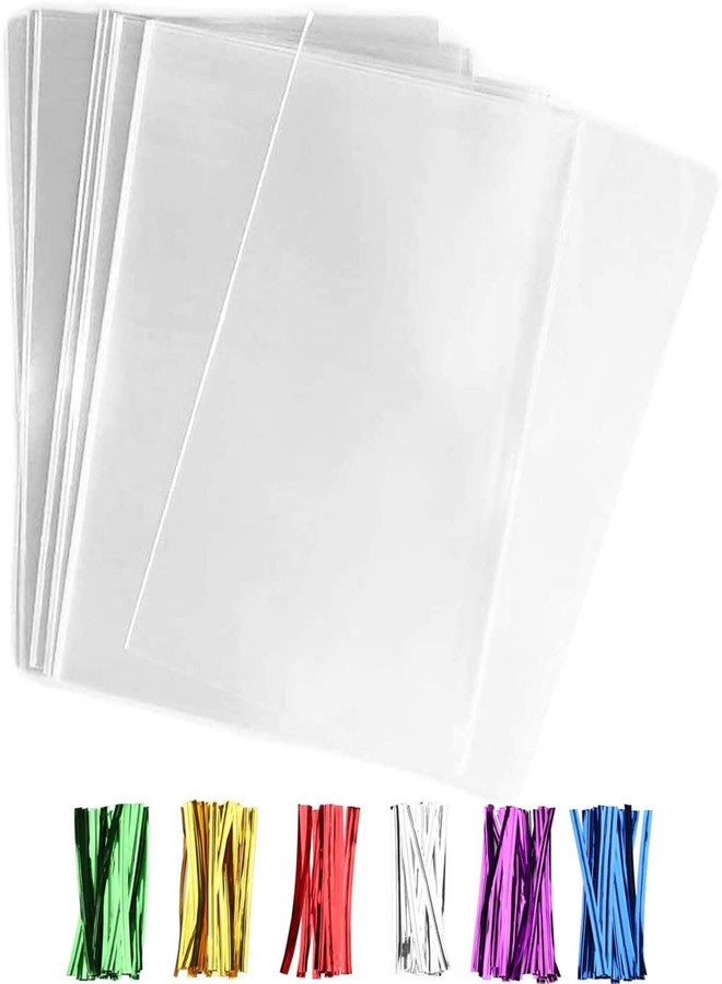Nobranded 100 pcs Clear 4" x 10"(10x25.5 cm) Flat Cello Cellophane Bags Poly Treat Bags mils for Gift Wrapping, Bakery, Cookie, Candies, Toast, Dessert, Party Favors Packaging with Color Twist Ties! - Image 1